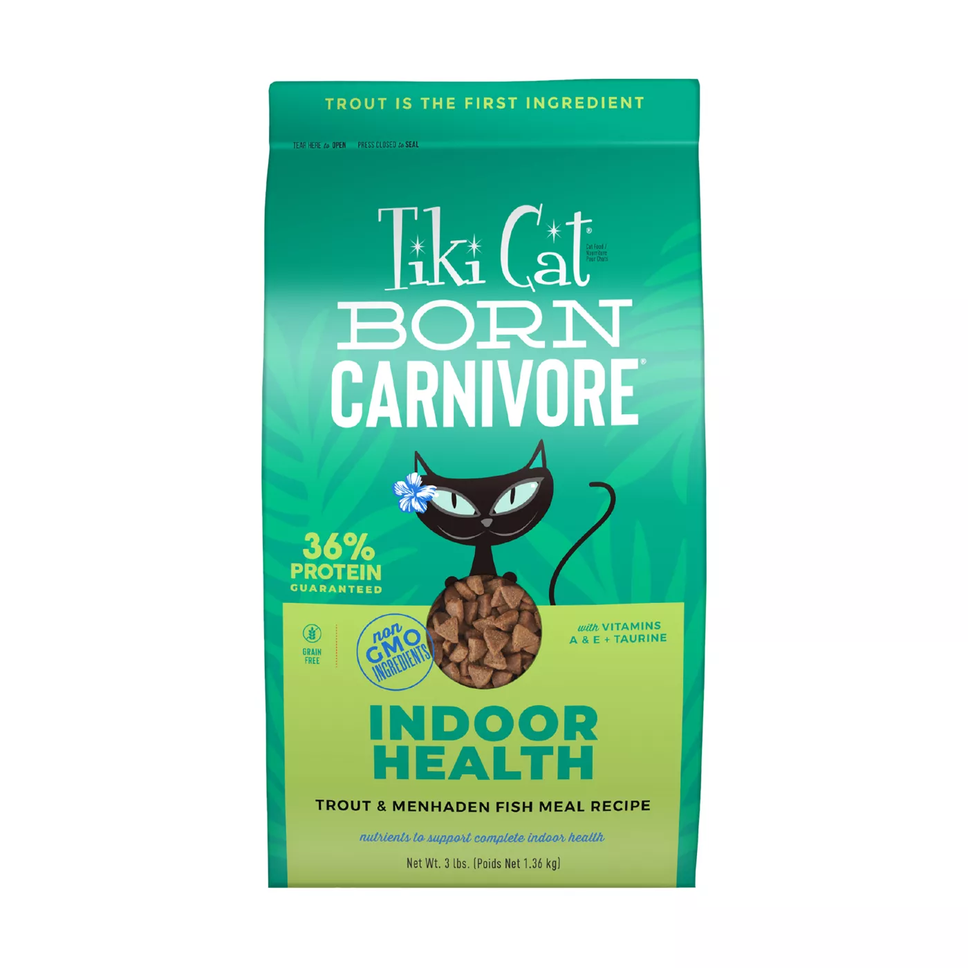 Tiki Cat Born Carnivore Indoor Health Dry Cat Food High Protein Non GMO Trout Menhaden Fish