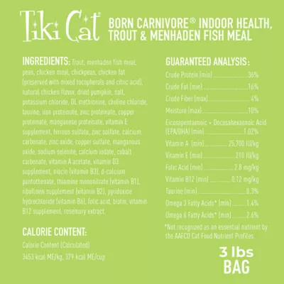 Product Tiki Cat® Born Carnivore® for Indoor Cat Food # Trout & Menhaden Fish, Non-GMO