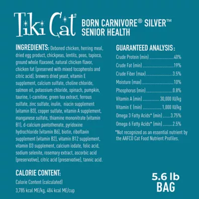 Product Tiki Cat® Born Carnivore® Silver for Adults 11+ Food - Chicken & Herring, Non-GMO