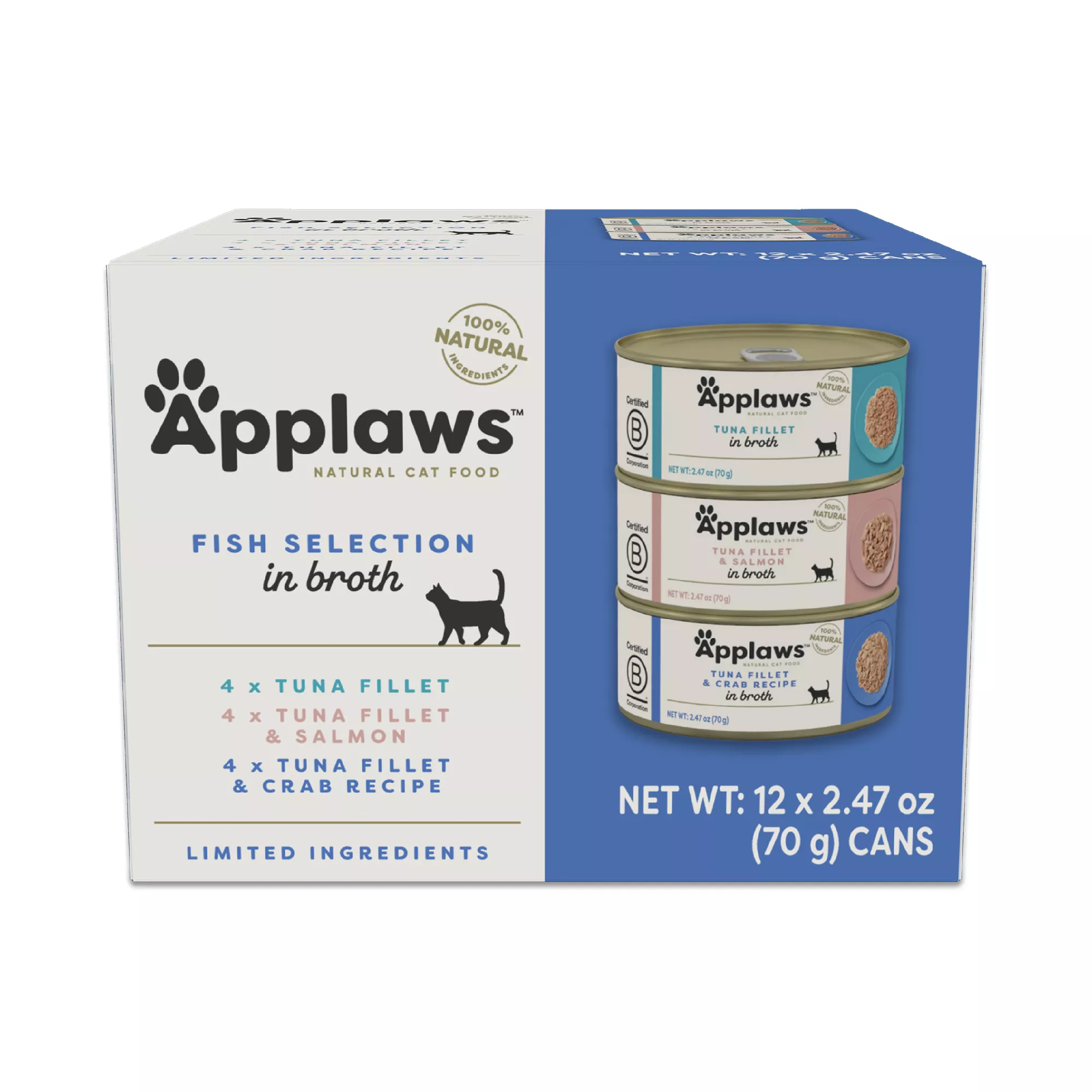 Applaws Adult Cat Food in Broth - With Grain, Fish, 2.47 oz Variety Pack