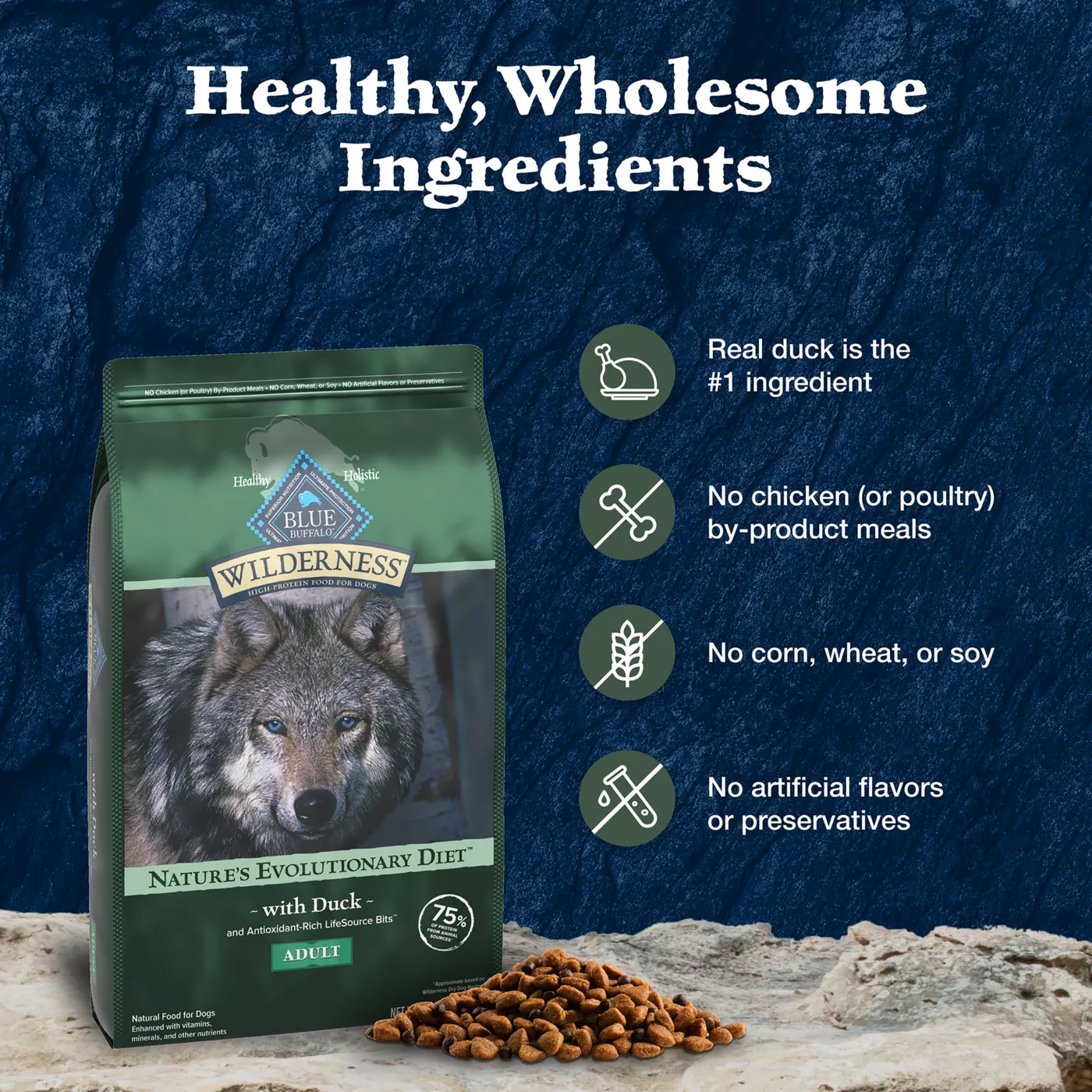 Blue Wilderness Adult Dry Dog Food High Protein Natural Duck