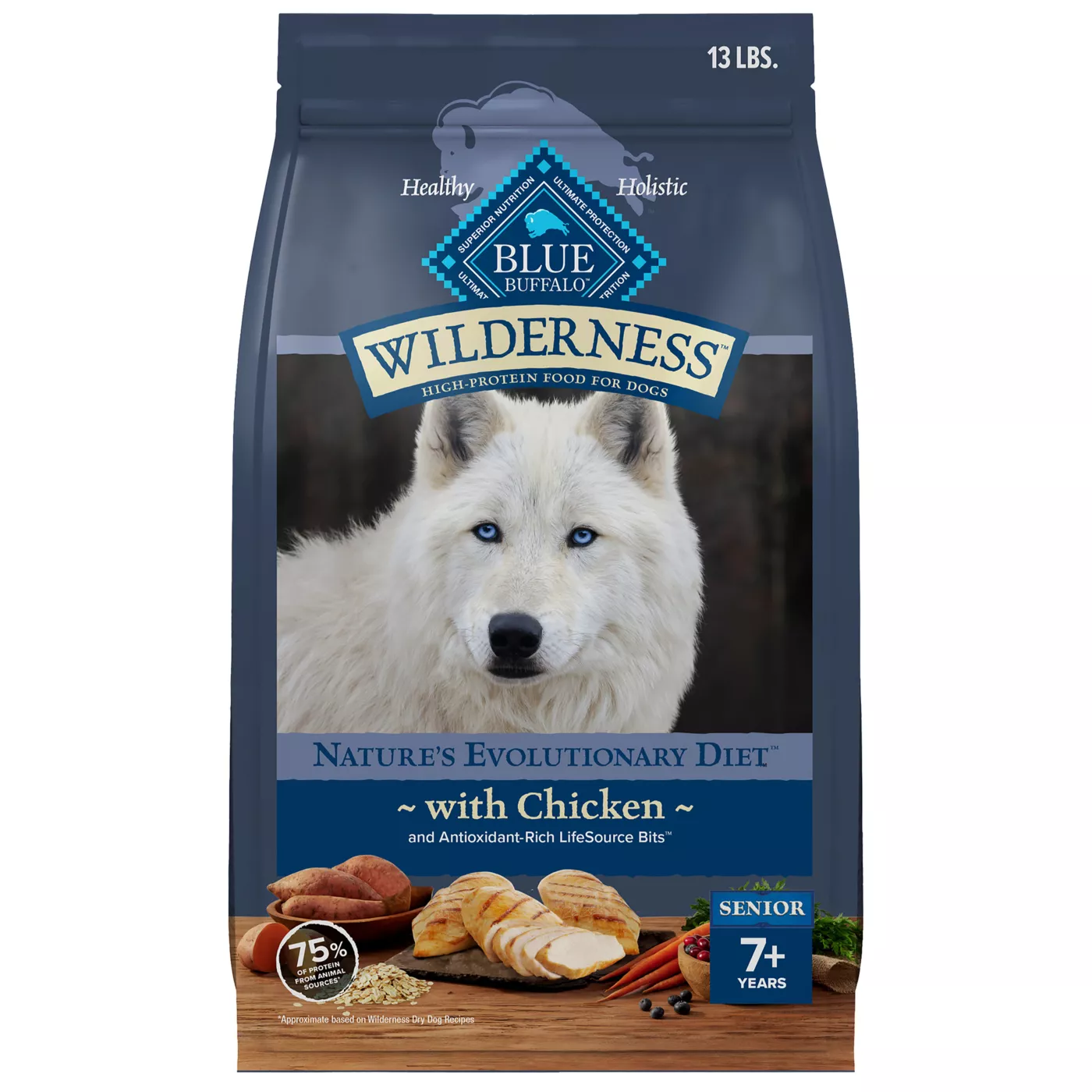 Blue Wilderness Senior Dry Dog Food Wholesome Grains High Protein Natural Chicken