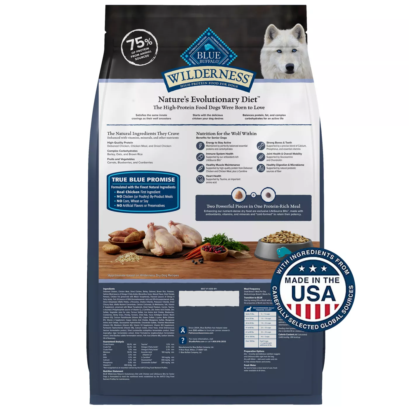 Blue Wilderness Senior Dry Dog Food Wholesome Grains High Protein Natural Chicken