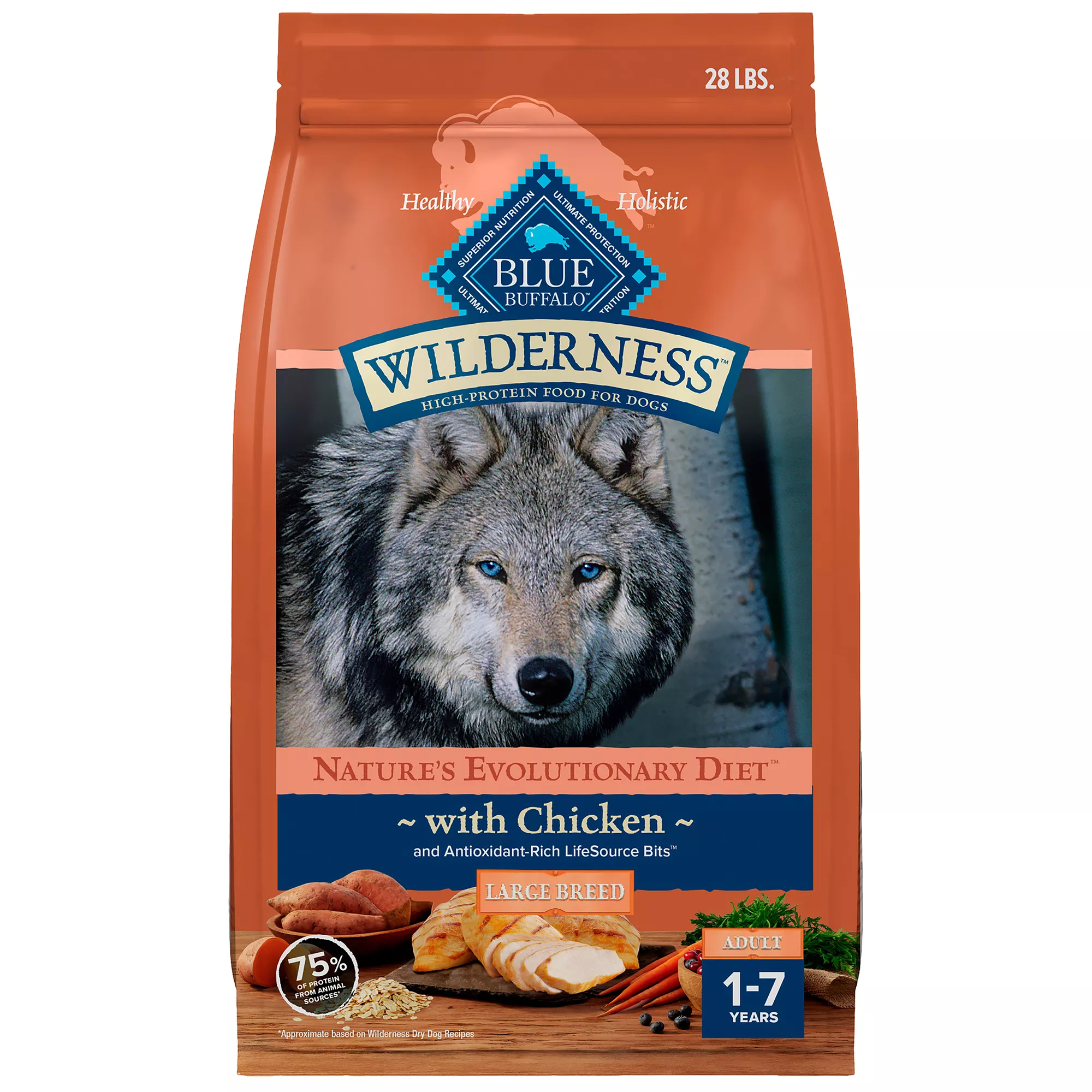 Blue Wilderness Large Breed Adult Dry Dog Food - High-Protein, Natural, Chicken