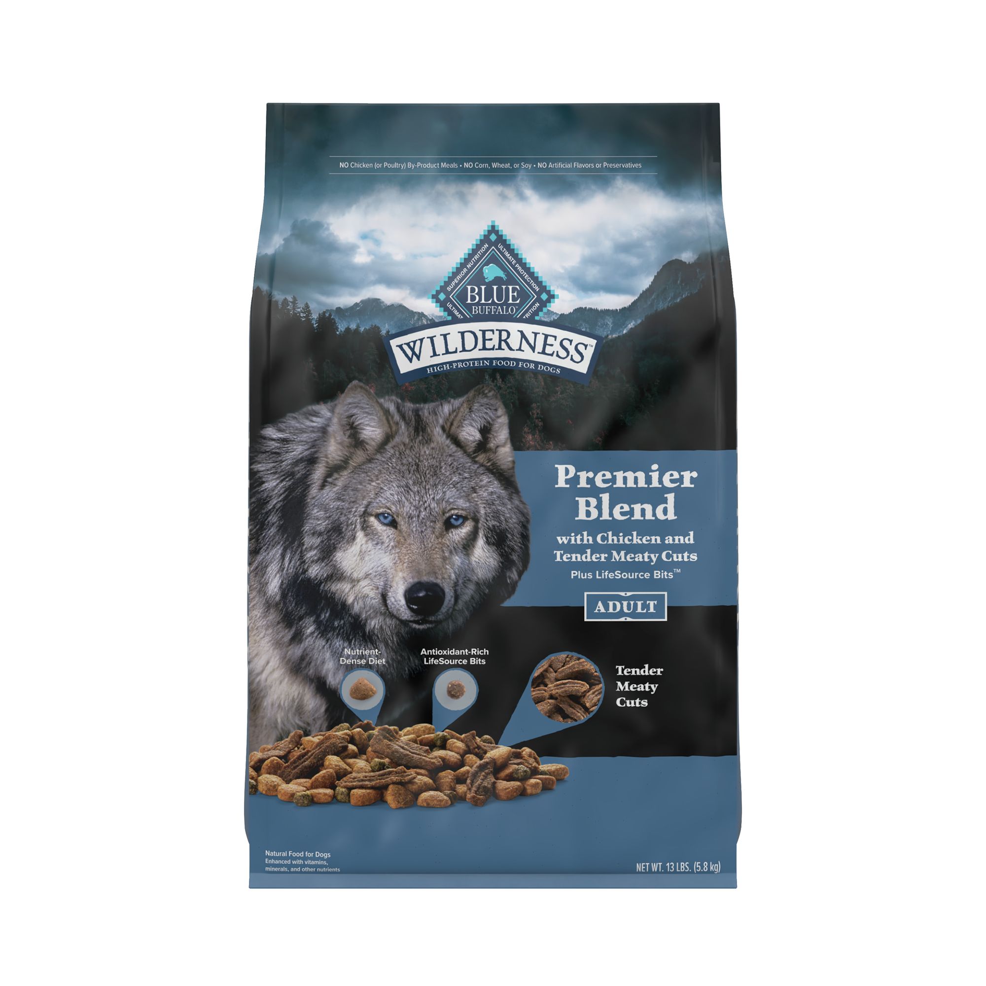 Blue Buffalo Wilderness Premier Blend Adult Dry Dog Food Tender Meaty Cuts Chicken