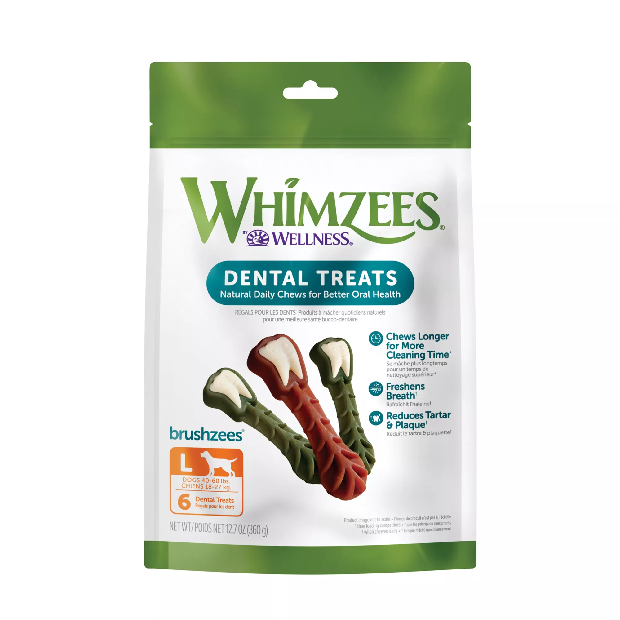 Whimzees Brushzees Large Dog Dental Treats - Vegetable