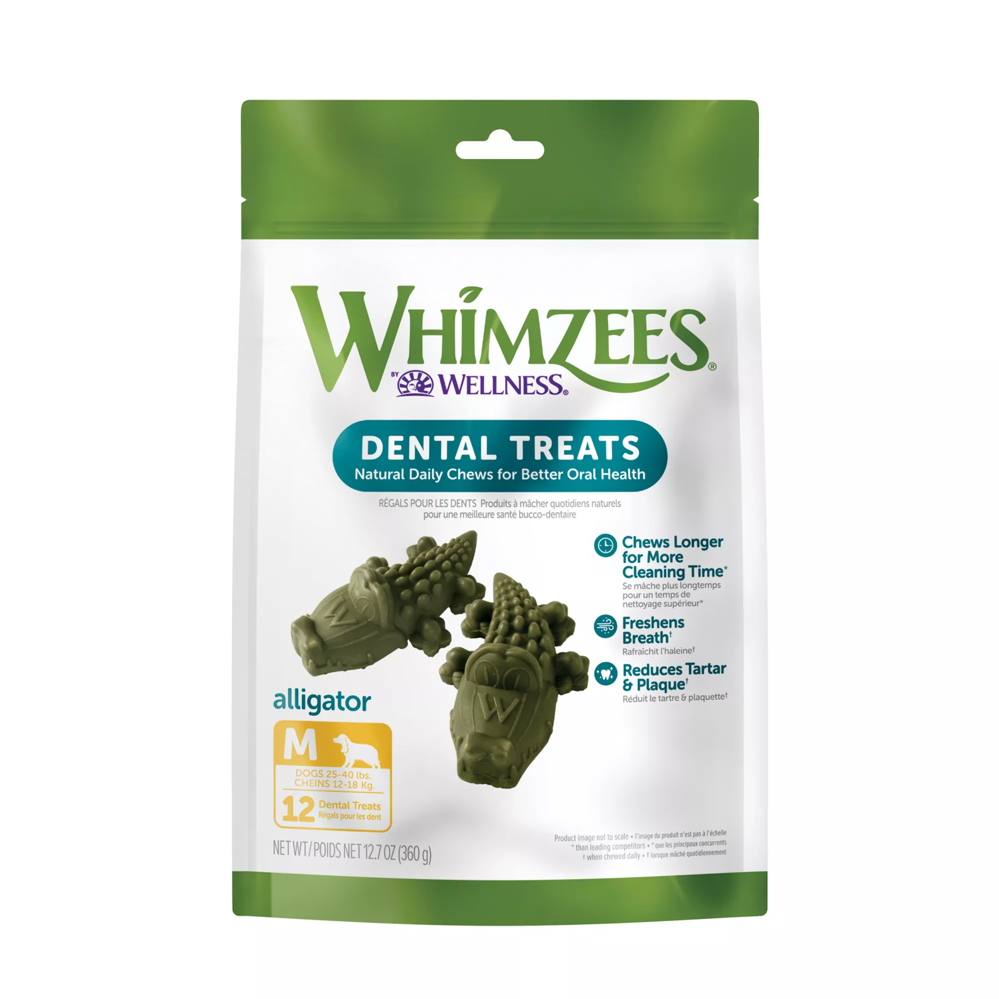 Whimzees Alligator Medium Dog Dental Treats - Vegetable