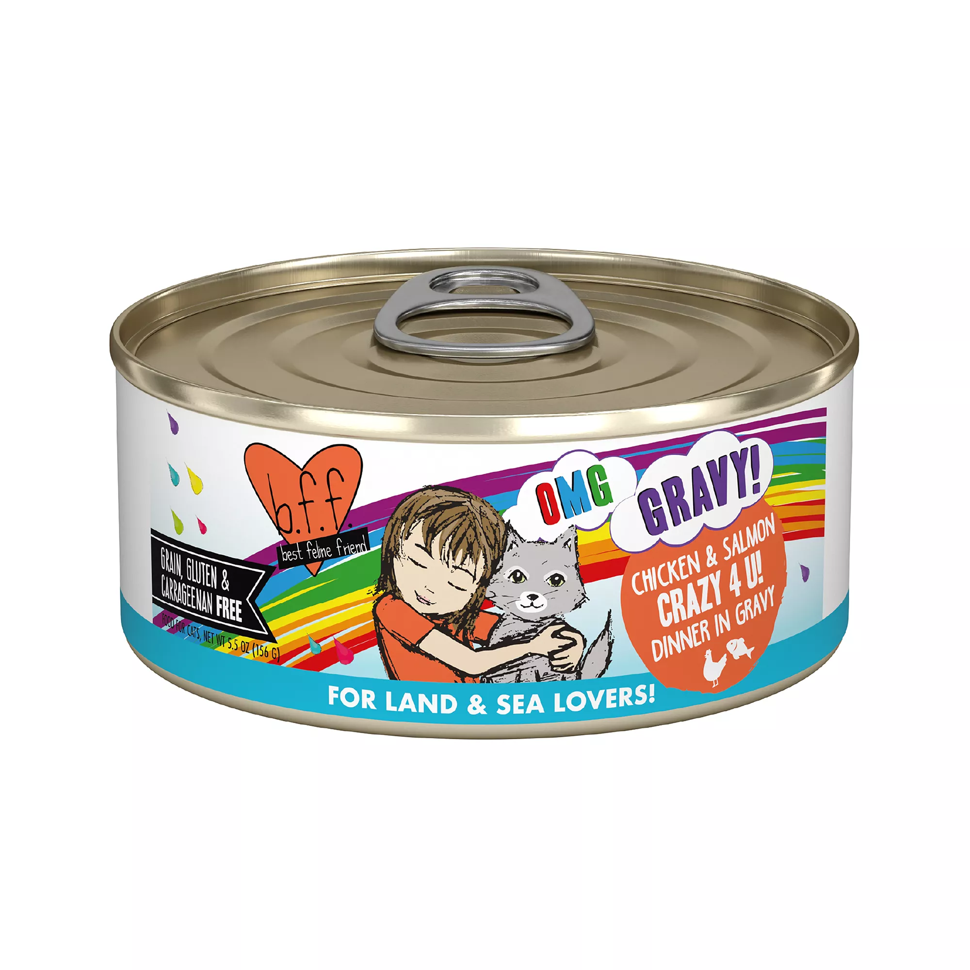 B.F.F. OMG Gravy! For Land & Sea Lovers Wet Cat Food - 5.5 oz, Minced in Gravy