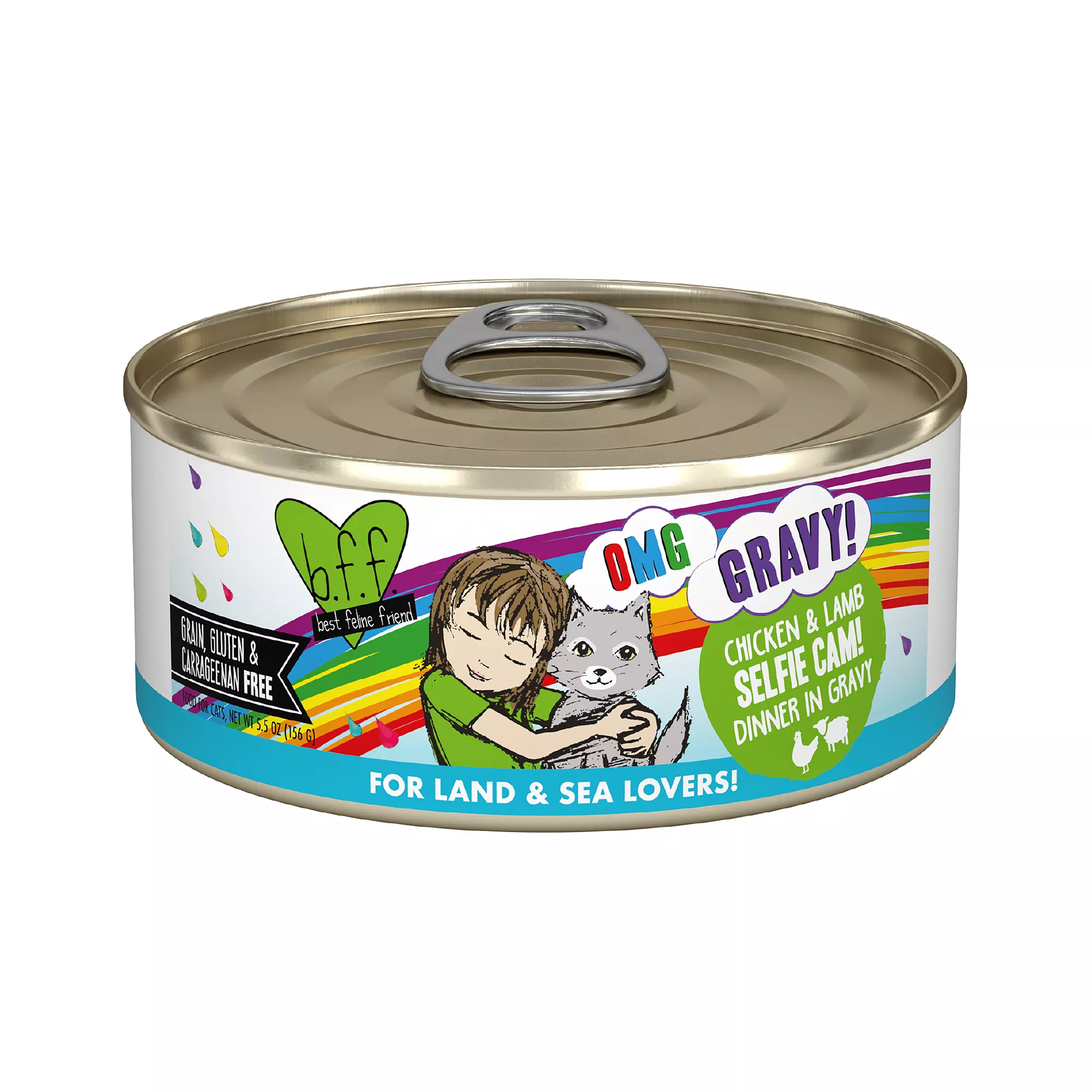 B.F.F. OMG Gravy! For Land & Sea Lovers Wet Cat Food - 5.5 oz, Minced in Gravy