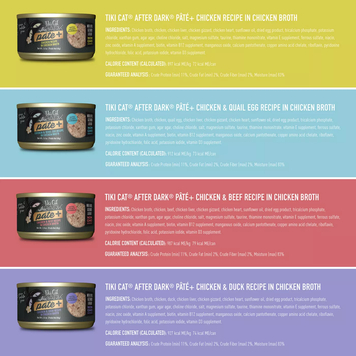 Tiki Cat After Dark Pate+ Adult Cat Food Pate, Variety Pack, 12 Ct