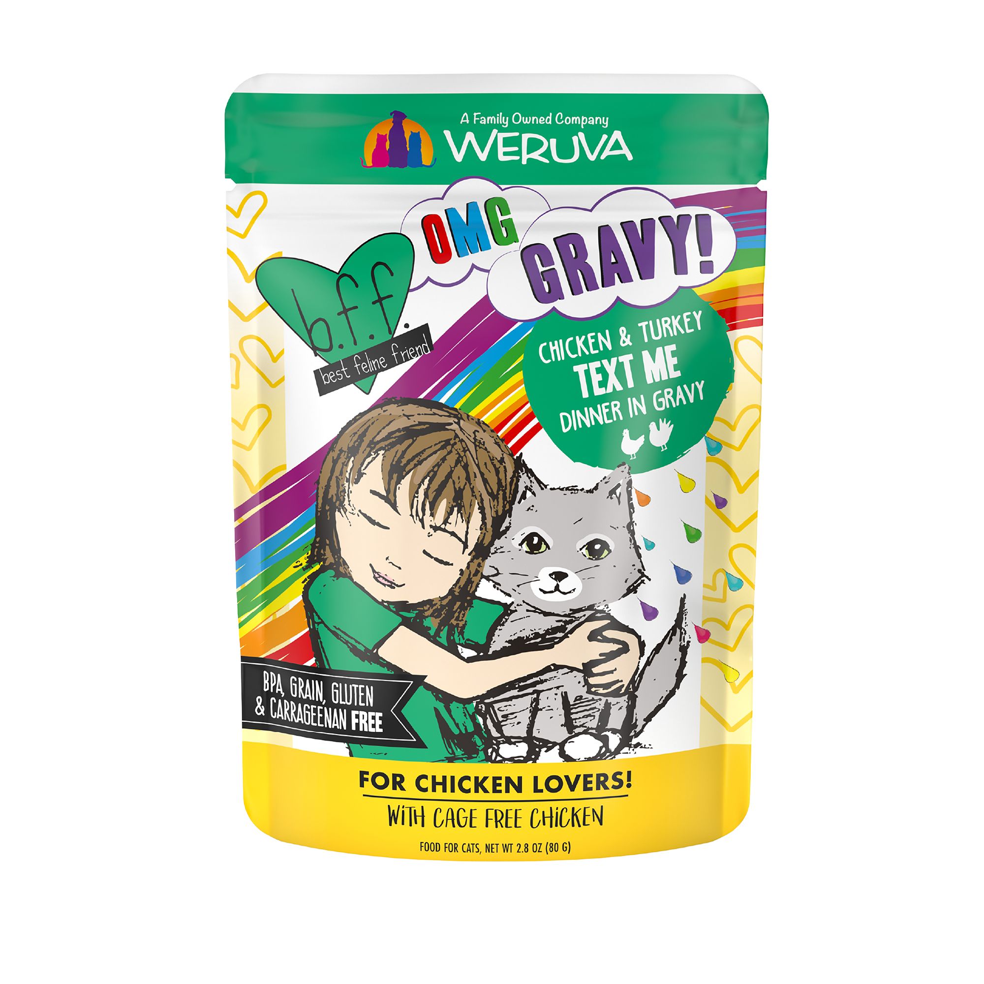 Weruva B.F.F. OMG Gravy! For Chicken Lovers Wet Cat Food - Minced in Gravy, 2.8 OZ Pouch by Weruva