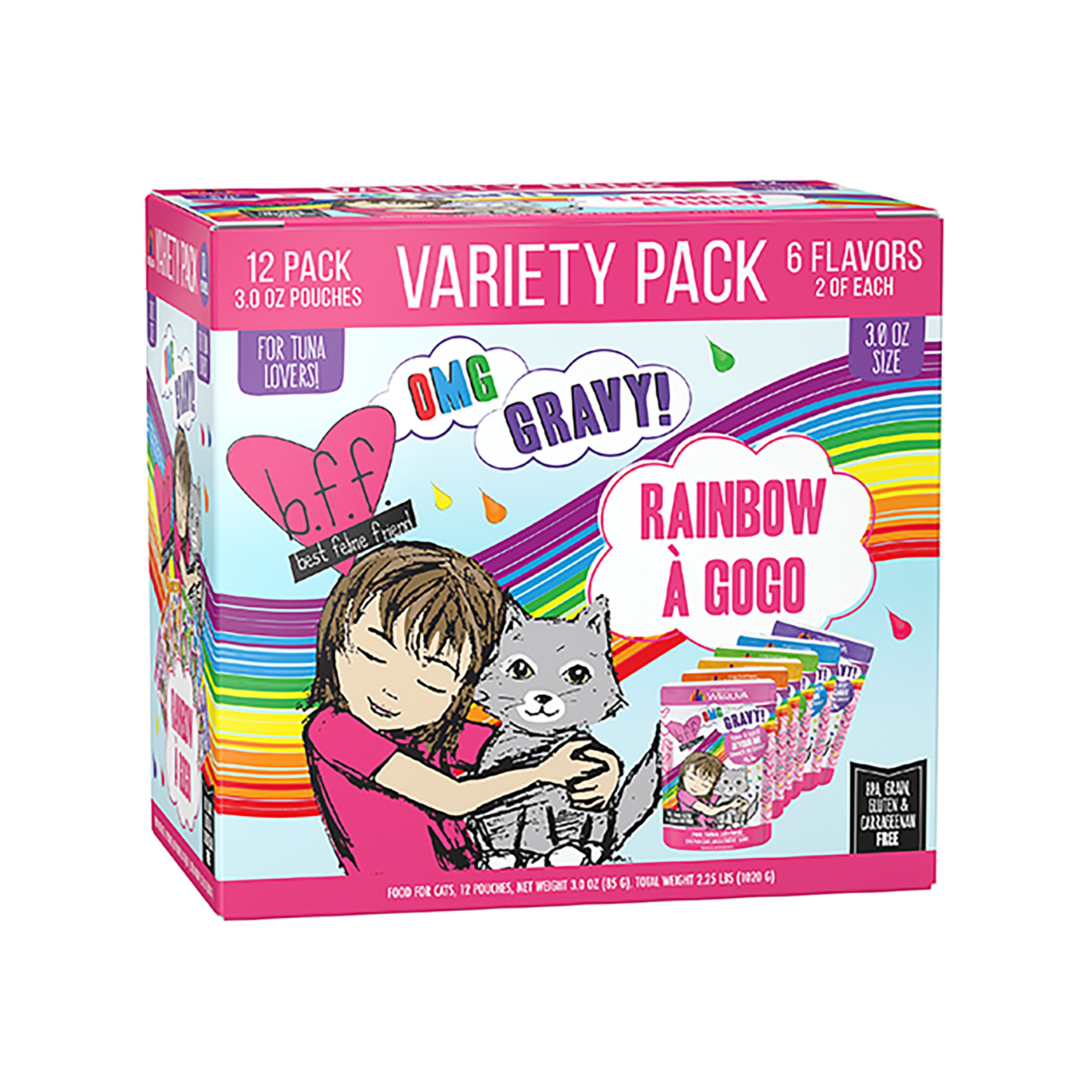 B.F.F. OMG Gravy! For Tuna Lovers Rainbow A Gogo Wet Cat Food - Variety Pack, 12ct