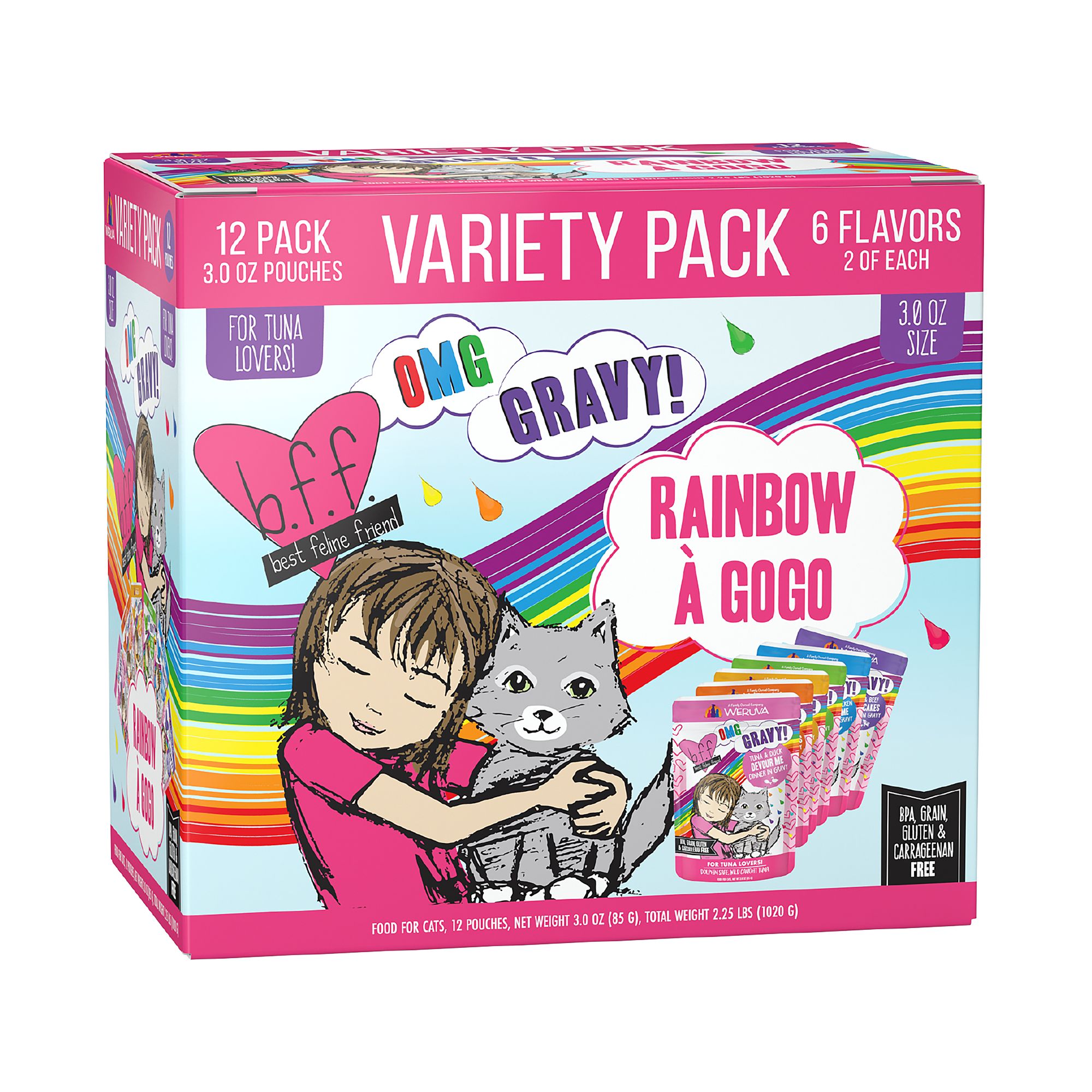 B.F.F. OMG Gravy! For Tuna Lovers Rainbow A Gogo Wet Cat Food - Variety Pack, 12ct