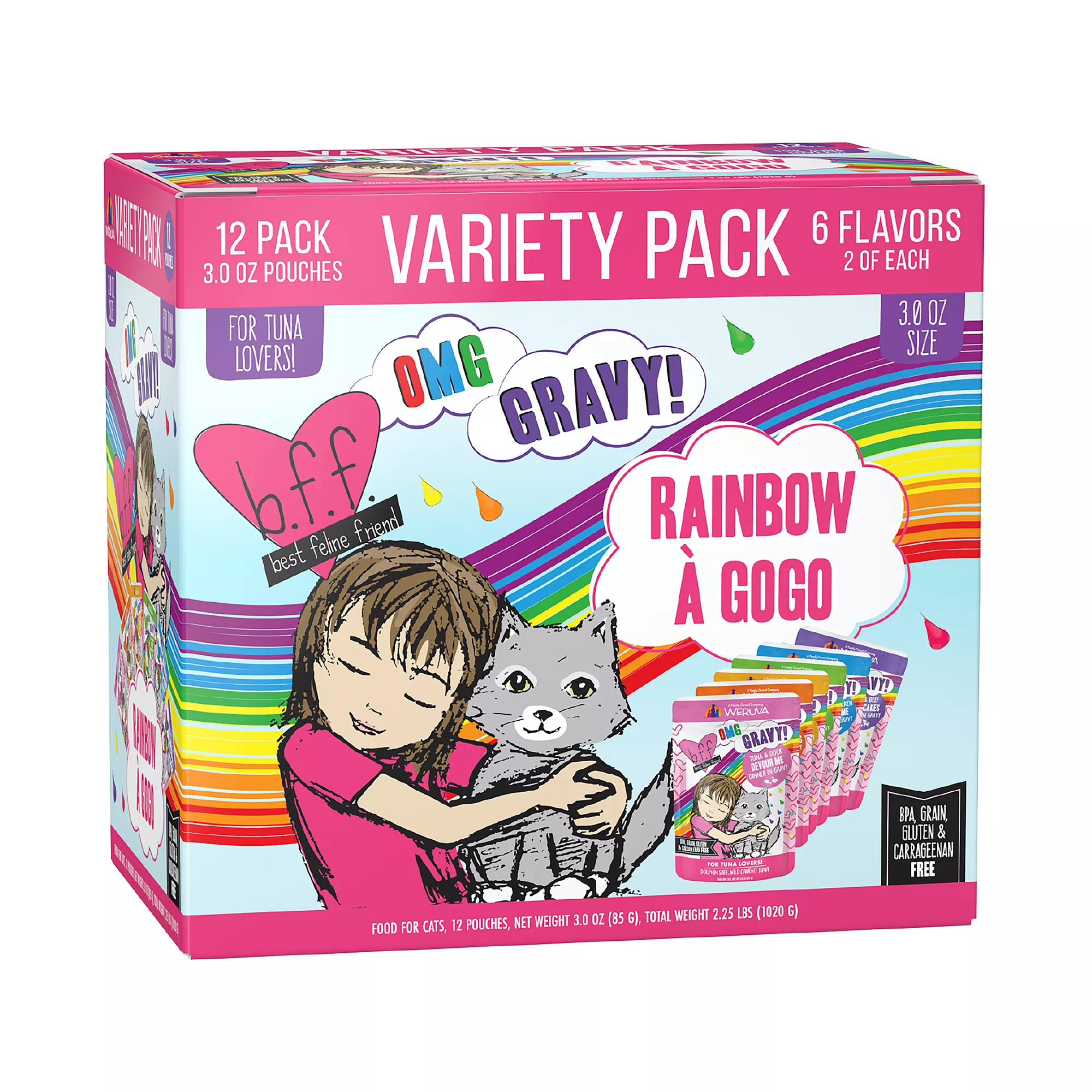 B.F.F. OMG Gravy! For Tuna Lovers Rainbow A Gogo Wet Cat Food - Variety Pack, 12ct