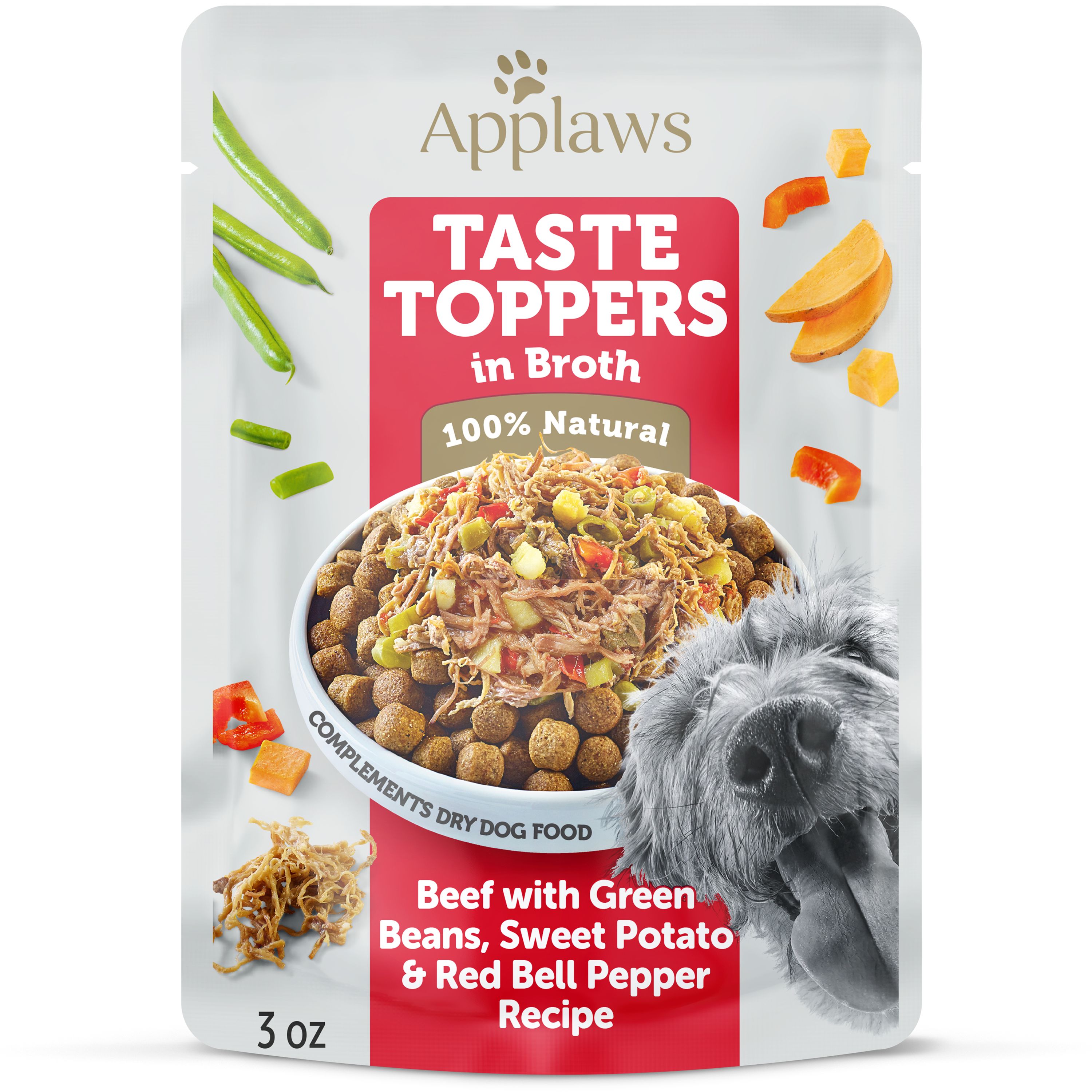 Applaws Taste Toppers Beef with Green Beans Pepper Sweet Potato in Broth Wet Dog Food 3 oz