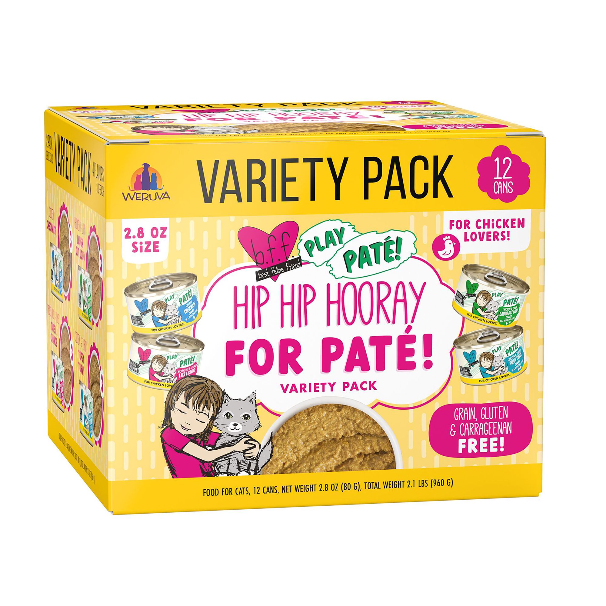 B.F.F. PLAY Pate! For Chicken Lovers Hip Hip Hooray For Pate! Wet Cat Food - Variety Pack, 12ct