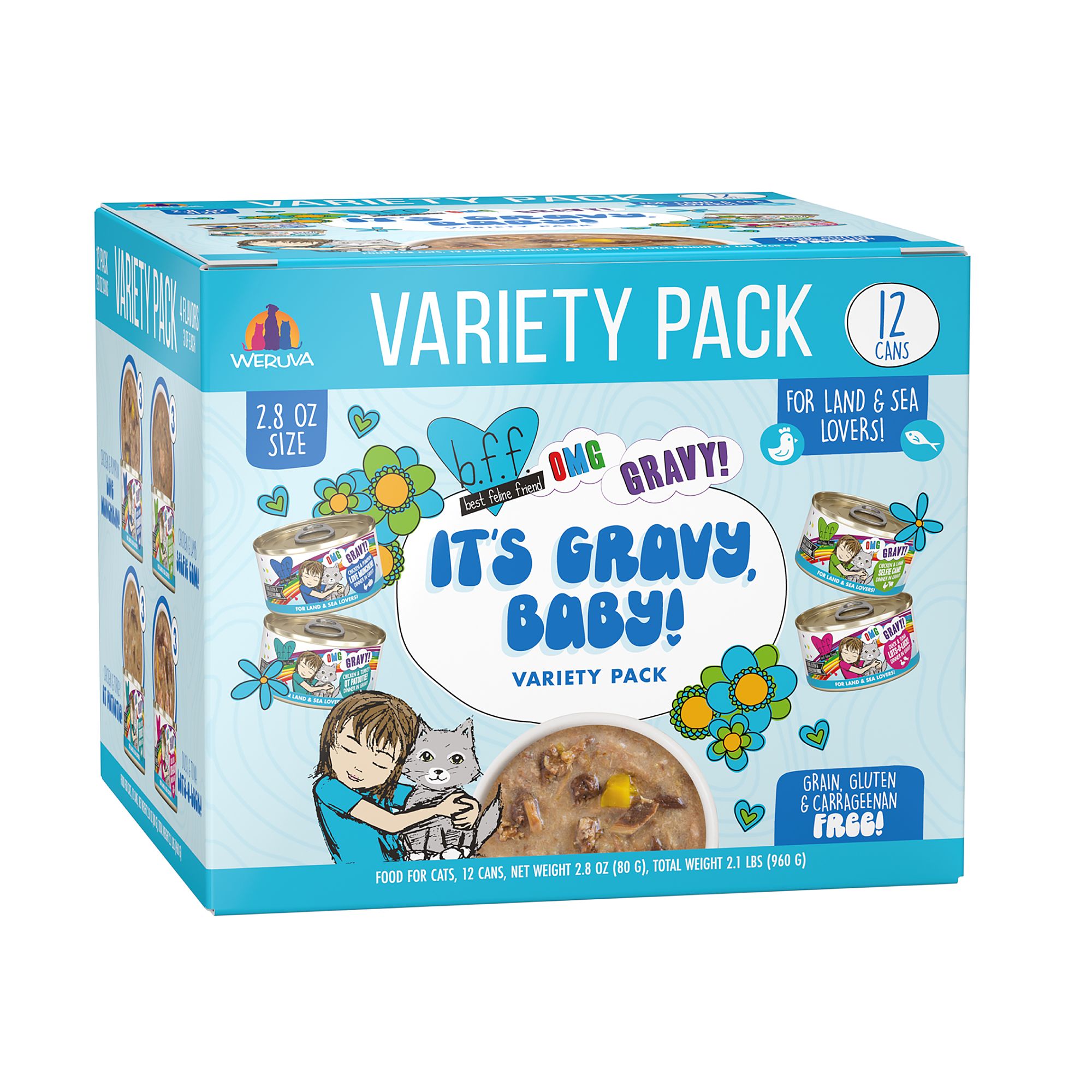 B.F.F. OMG Gravy! For Land & Sea Lovers It's Gravy, Baby! Wet Cat Food - Variety Pack, 12ct