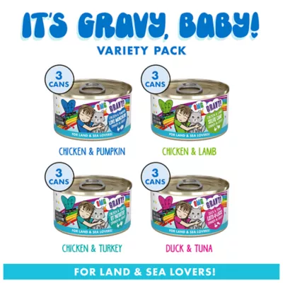 Product B.F.F. OMG Gravy! For Land & Sea Lovers It's Gravy, Baby! Wet Cat Food - Variety Pack, 12ct