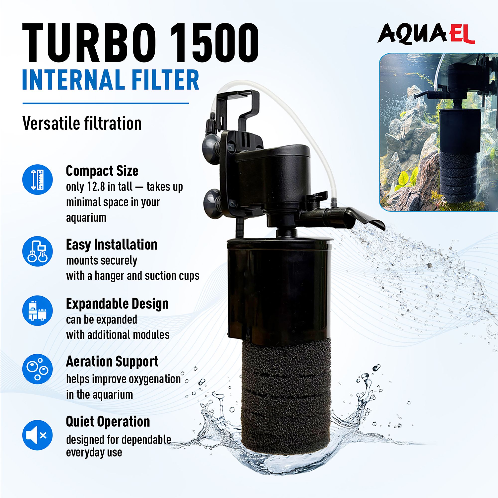 Aquael® Turbo 1500 Internal Aquarium Filter - Internal Fish Tank Filter - thumbnail 4