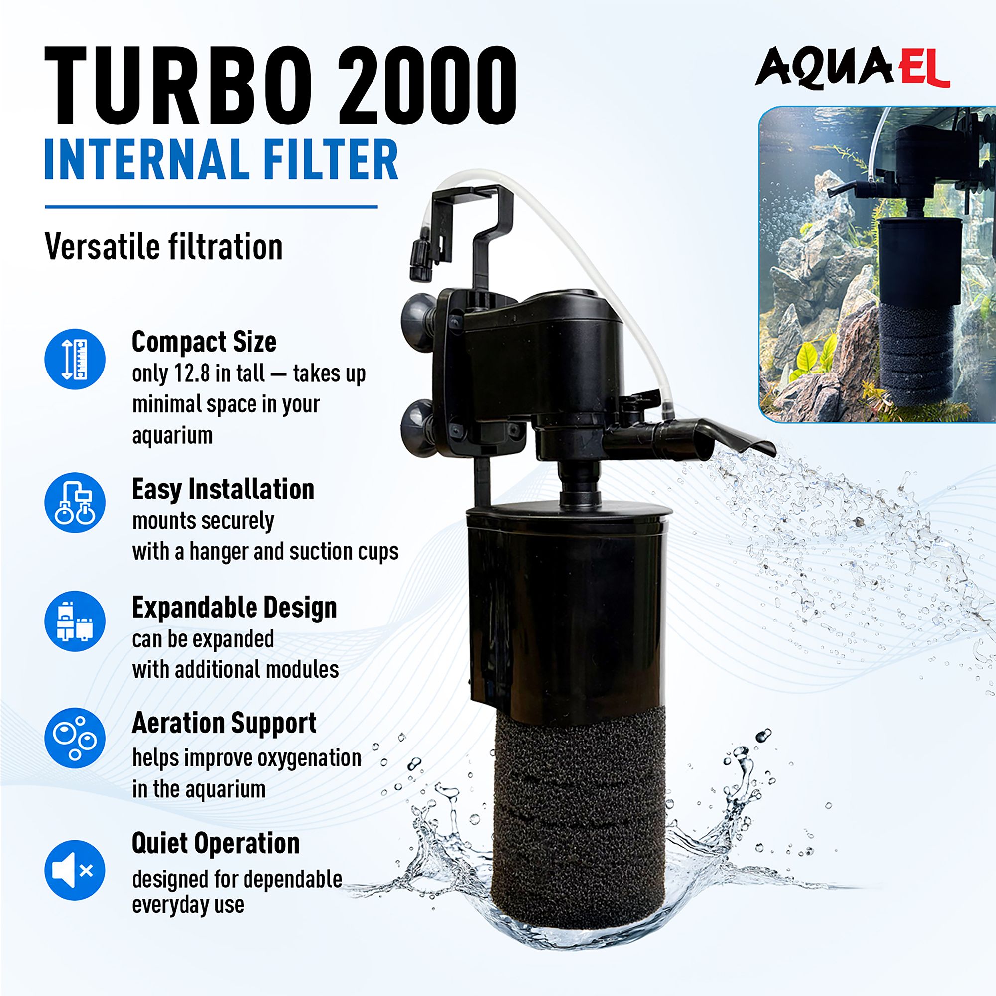 Aquael® Turbo 2000 Internal Aquarium Filter - Internal Fish Tank Filter - thumbnail 4