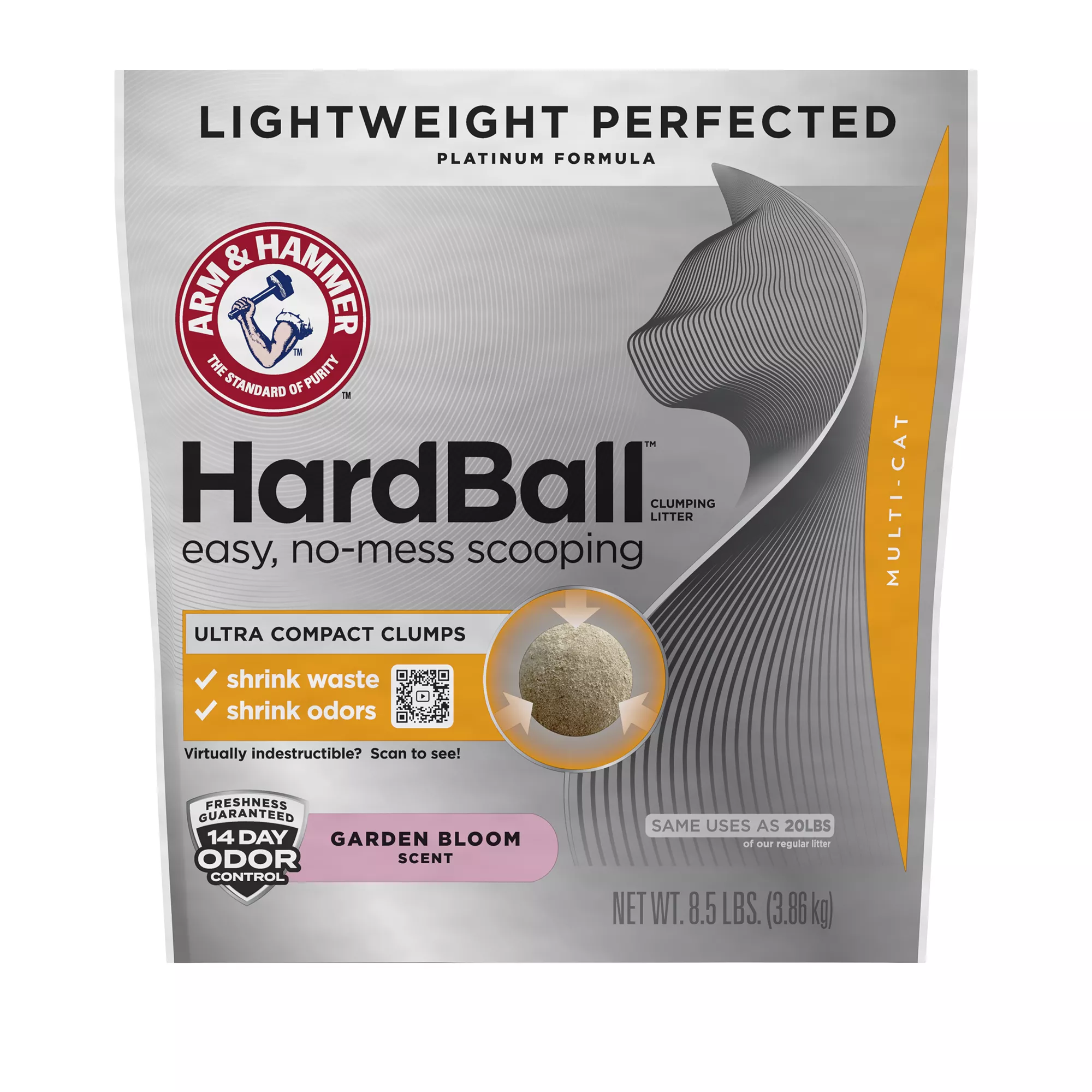 ARM & HAMMER Hardball Clumping Cat Litter, Lightweight Platinum, Multi-Cat, Garden Bloom