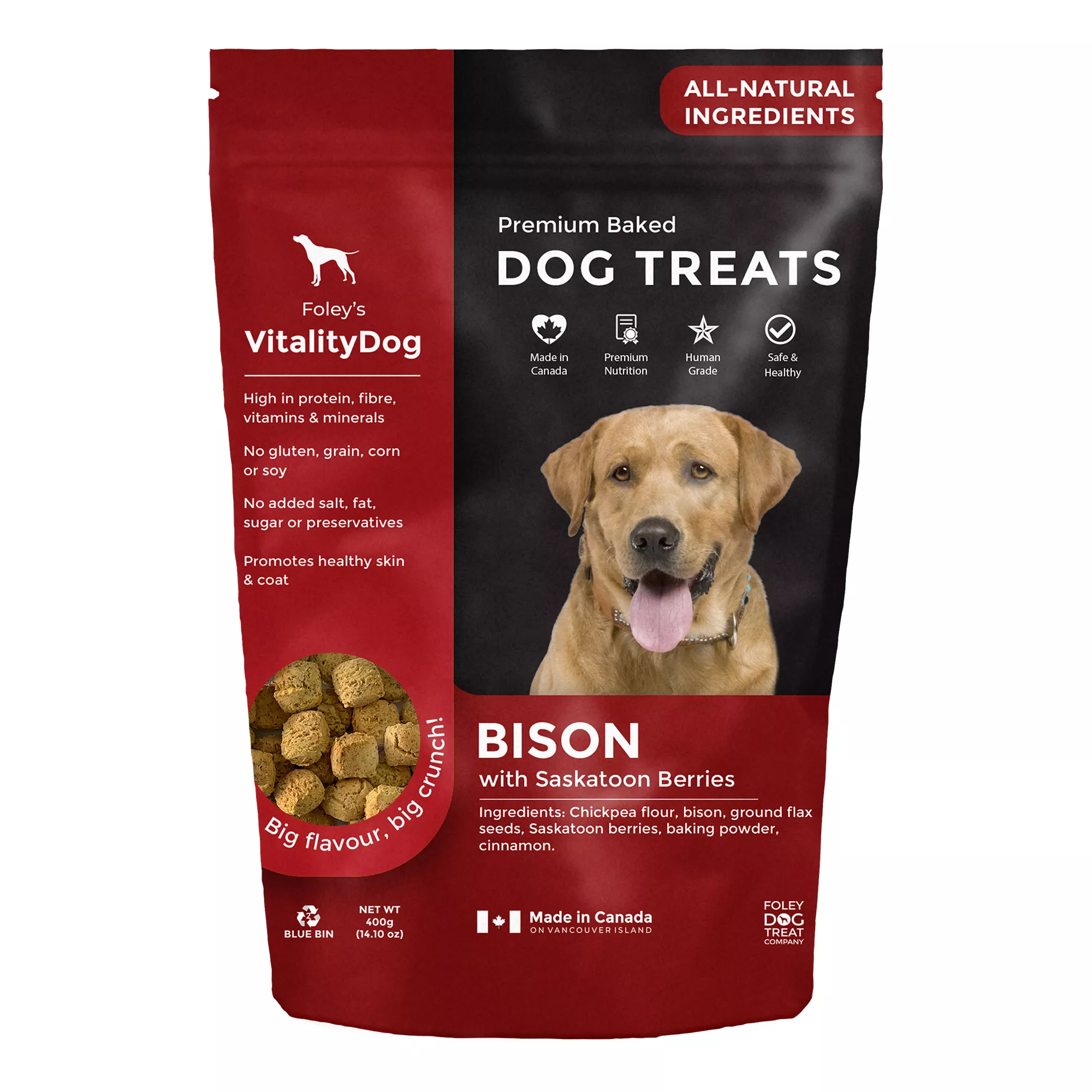 Foley's VitalityDog Crunchy Baked Dog Treats - Bison with Saskatoon Berries