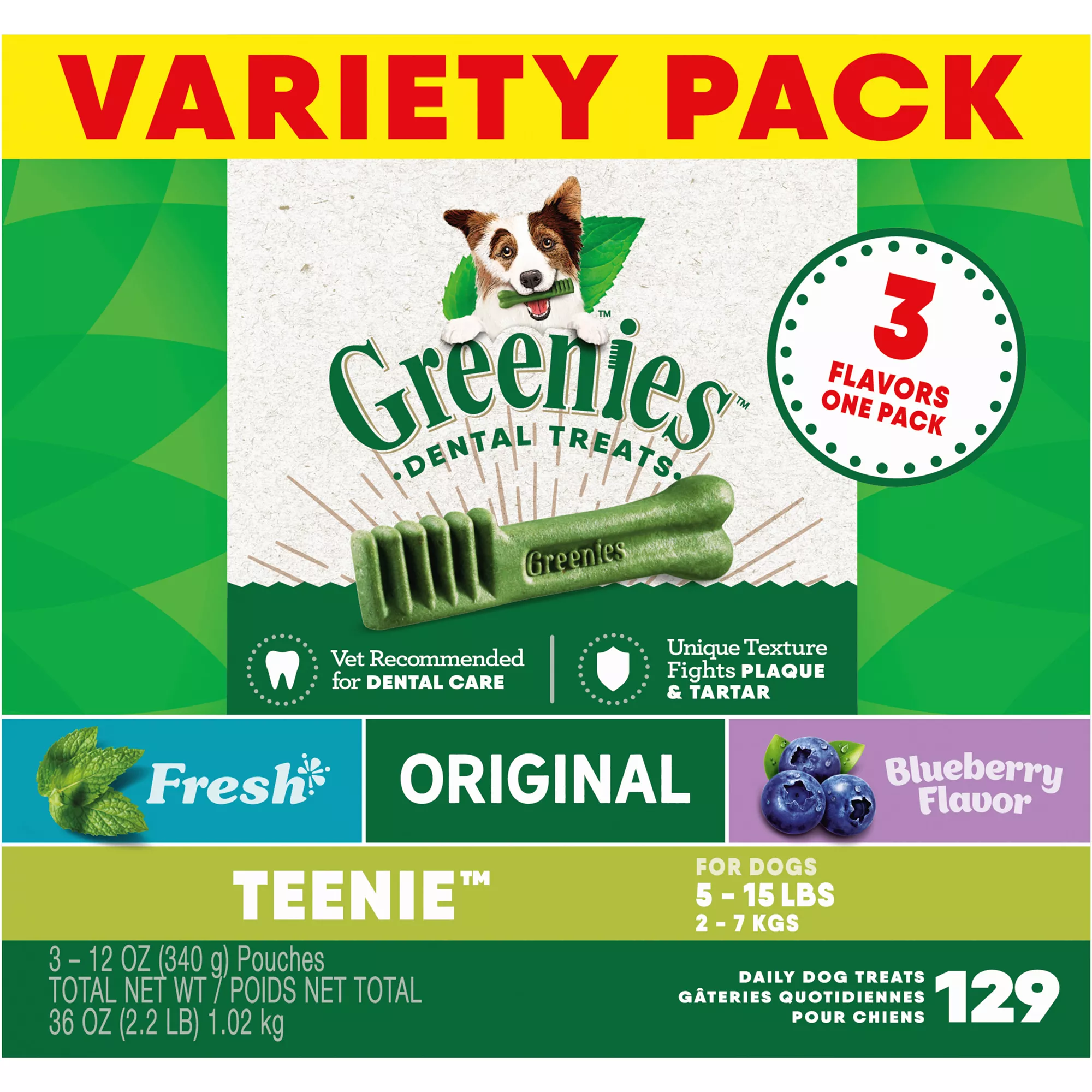 GREENIES Natural Teenie Dental Care Adult Dog Treats - 3 Flavor Variety Pack