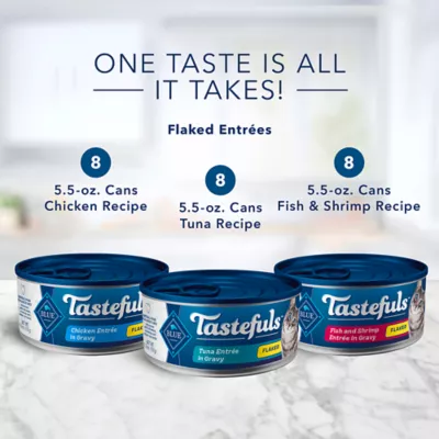 Product Blue Tastefuls Chicken, Fish & Shrimp, Tuna Entrees Variety Pack - Flaked, 24 Ct