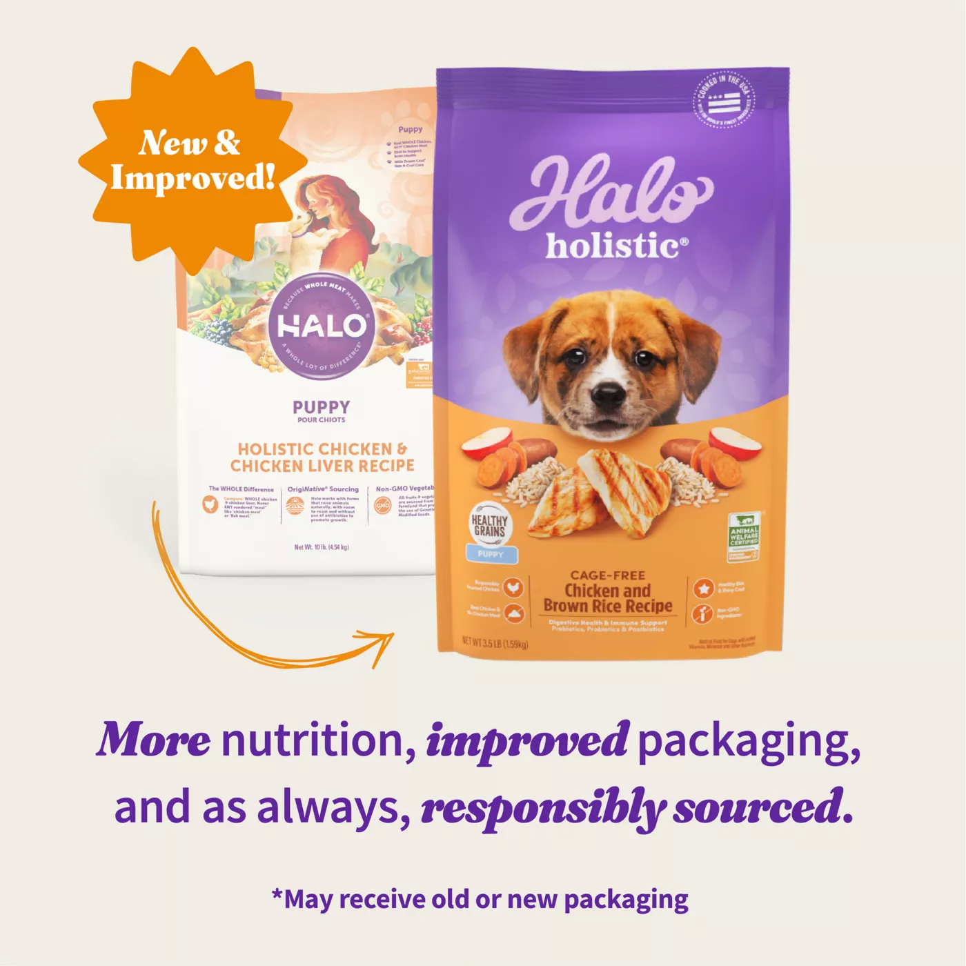 Halo Holistic Dry Dog Puppy Food Cage free Chicken Brown Rice Digestive Care