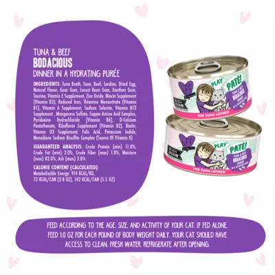 Product B.F.F. PLAY Pate! For Tuna Lovers Wet Cat Food - 2.8 oz, Pate in a Hydrating Puree