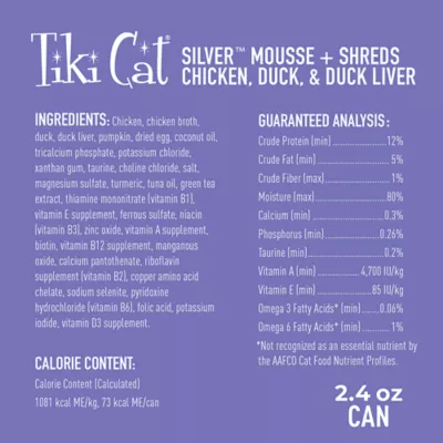 Product Tiki Cat Silver Mousse & Shreds Senior Cat Wet Food - Natural, 2.4oz