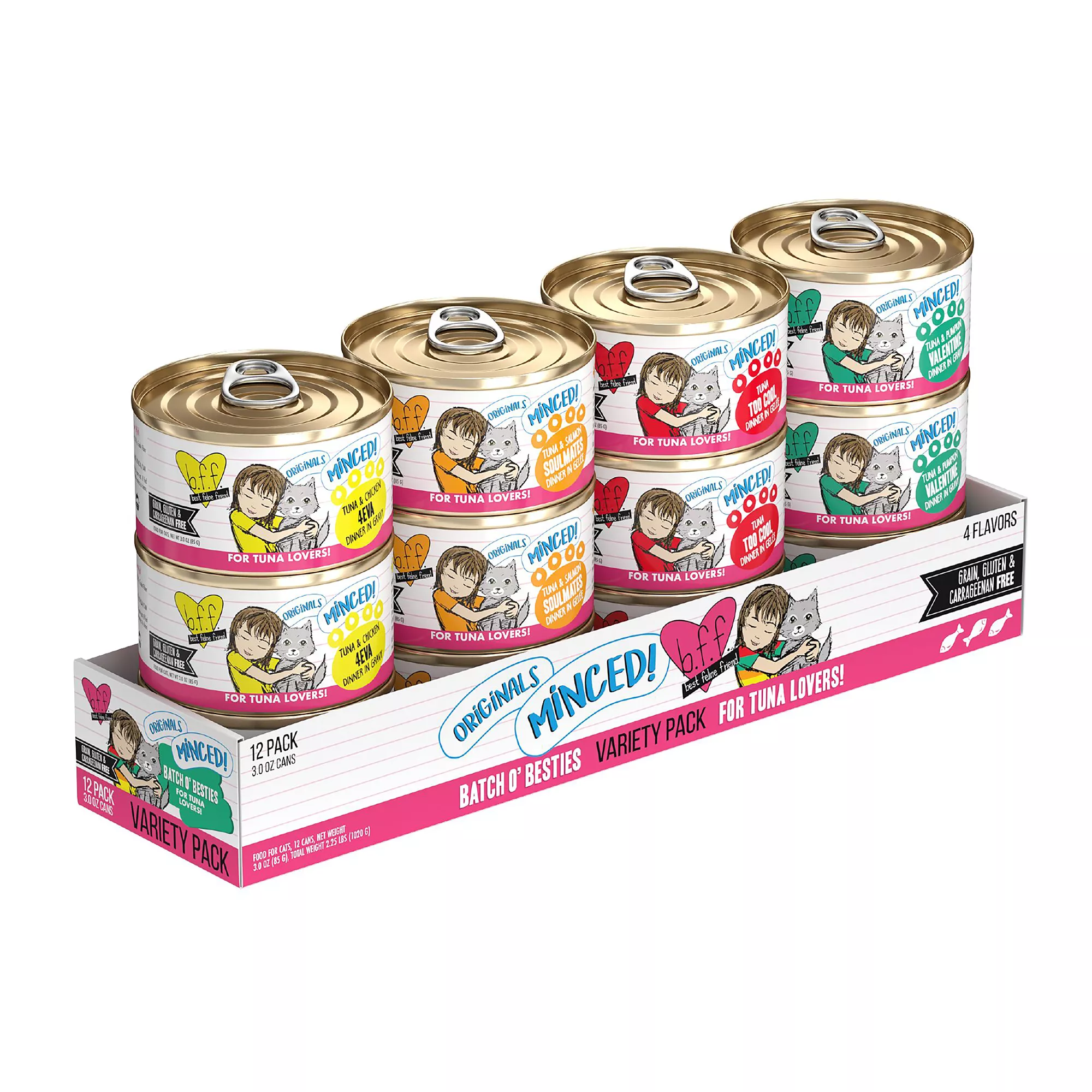 B.F.F. Originals Minced! For Tuna Lovers Batch O' Besties Adult Cat Wet Food - Variety Pack, 12 CT