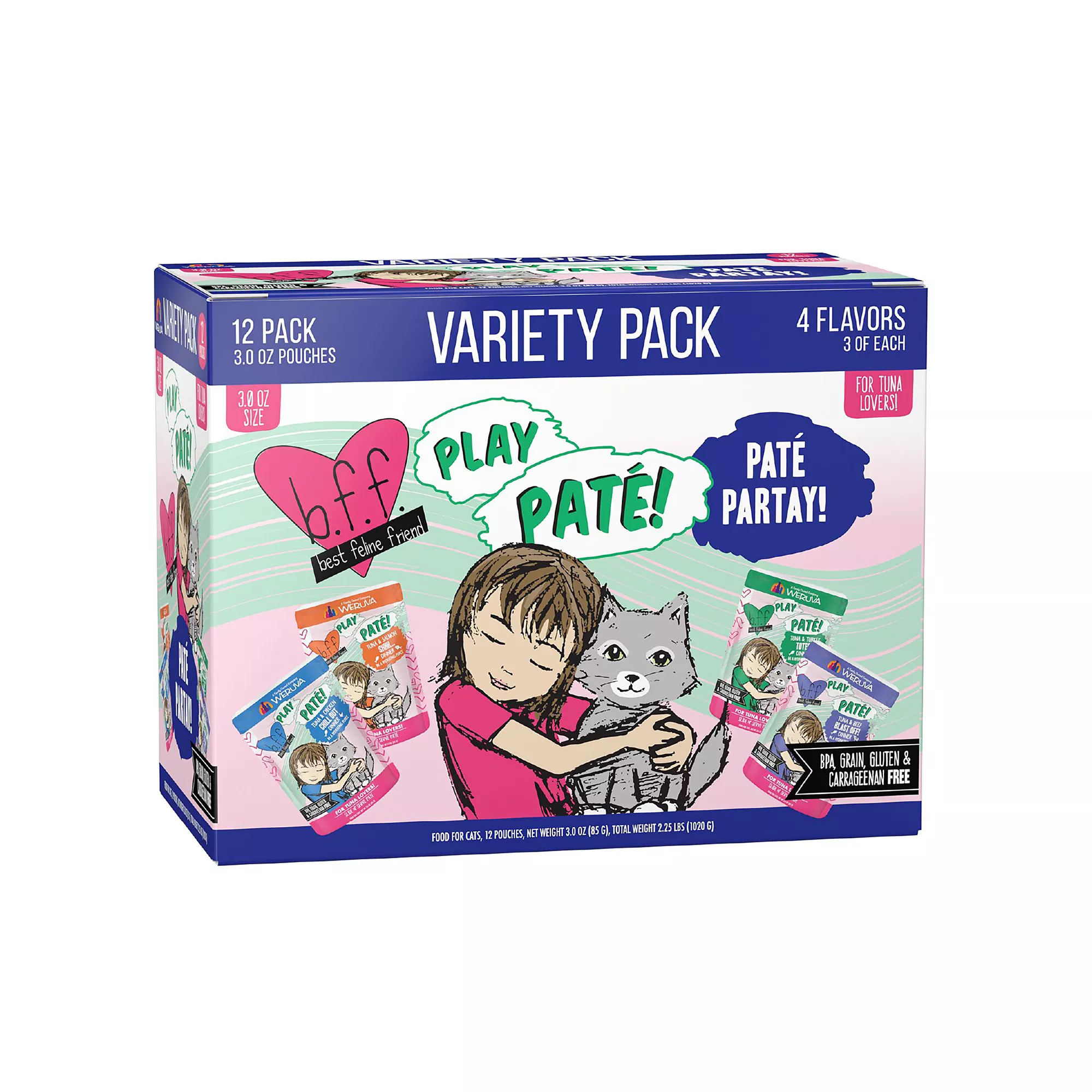 B.F.F. PLAY Pate! For Tuna Lovers Pate Partay! Wet Cat Food - Variety Pack, 12ct