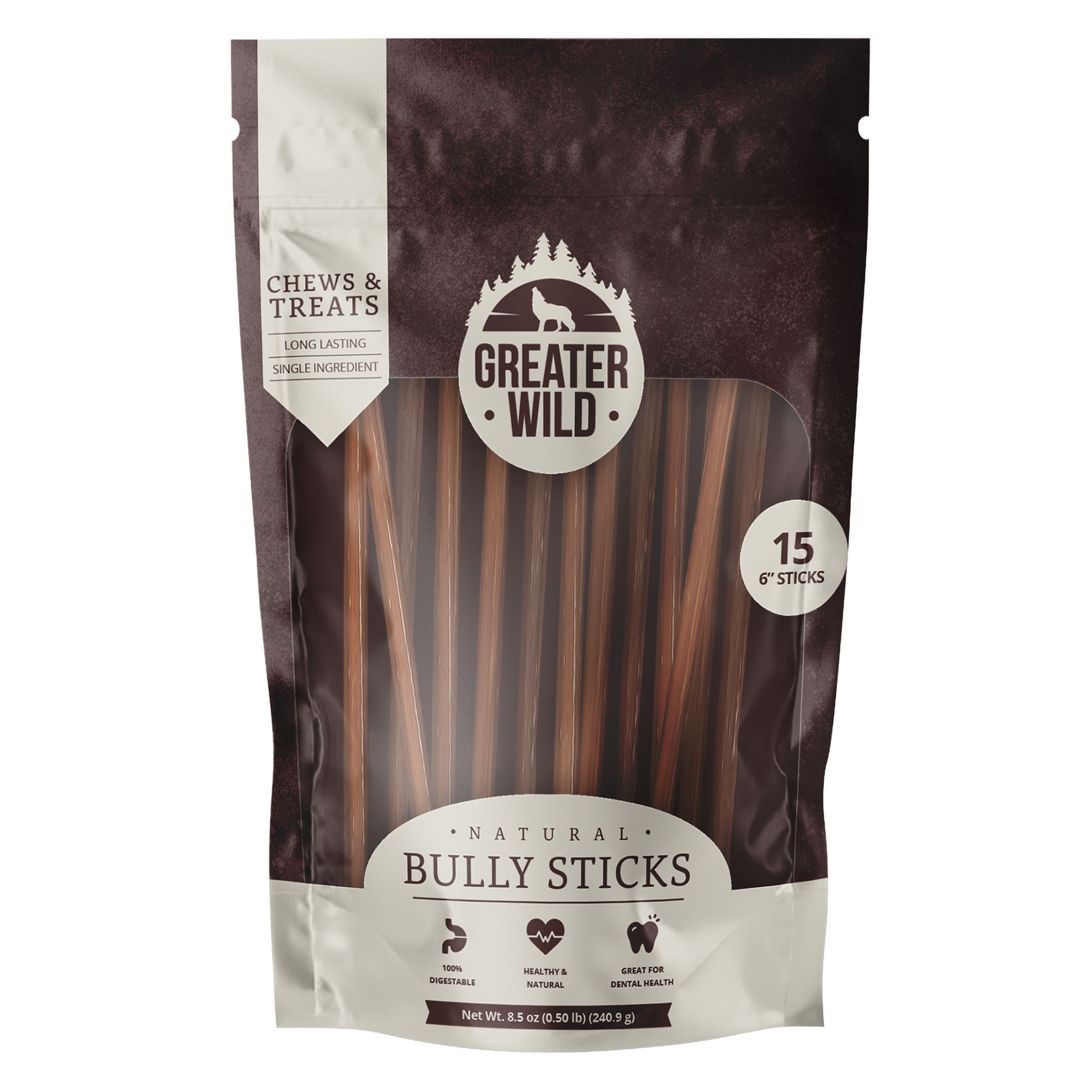 Greater Wild 6" Split Bully Stick All Life Stage Dog Chew Treat dog