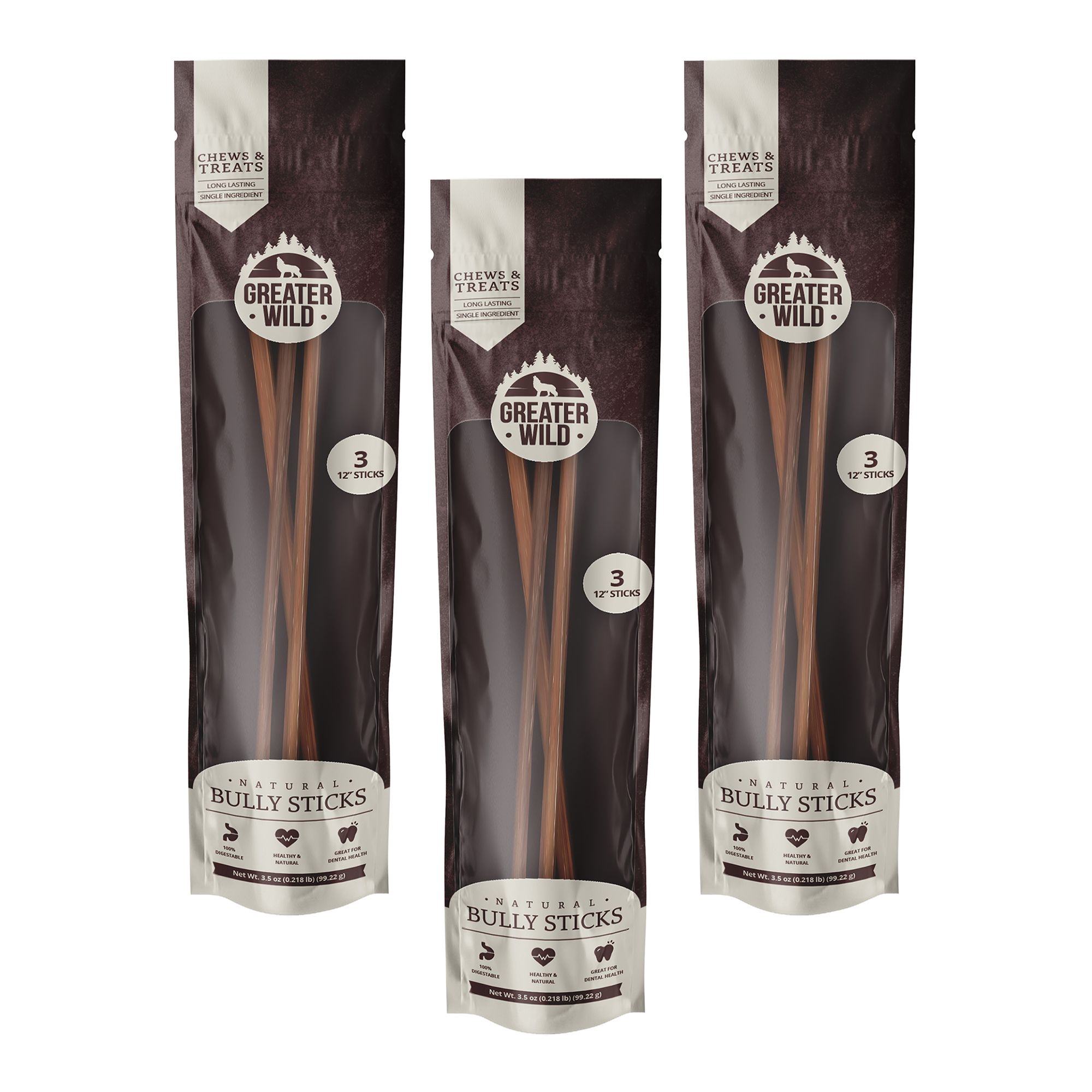 Greater Wild 12" Split Bully Stick All Life Stage Dog Chew Treat dog