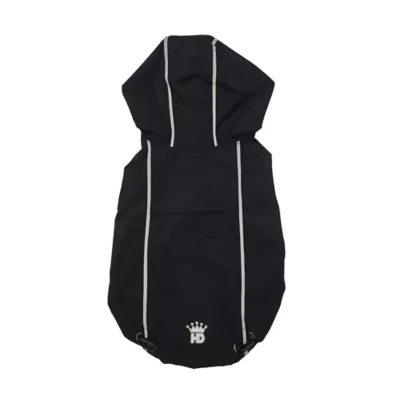 Hip Doggie Hooded Black & Tan Plaid Reversible Dog Raincoat - Image 1