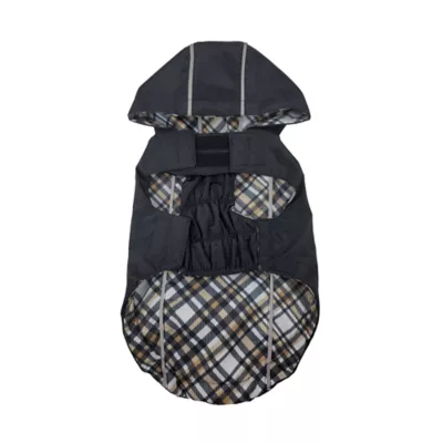 Hip Doggie Hooded Black & Tan Plaid Reversible Dog Raincoat - Image 2
