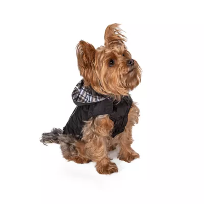 Hip Doggie Hooded Black & Tan Plaid Reversible Dog Raincoat - Image 5