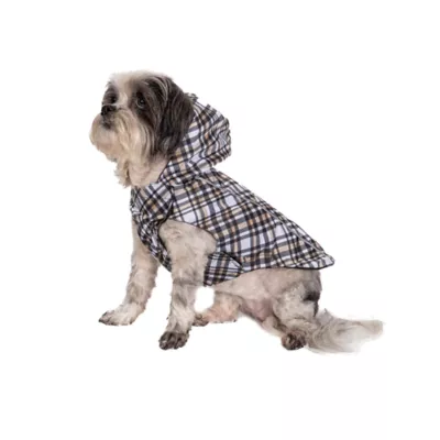 Hip Doggie Hooded Black & Tan Plaid Reversible Dog Raincoat - Image 6