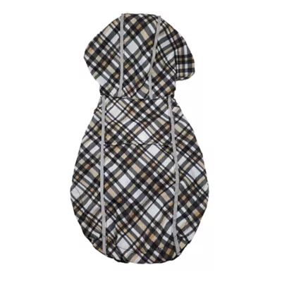 Product Hip Doggie Hooded Black & Tan Plaid Reversible Dog Raincoat