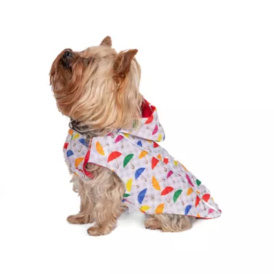 Product Hip Doggie Hooded Red & Umbrella Print Reversible Dog Raincoat