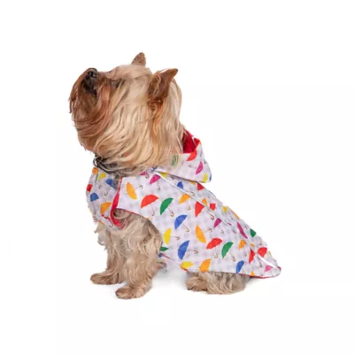 Product Hip Doggie Hooded Red & Umbrella Print Reversible Dog Raincoat