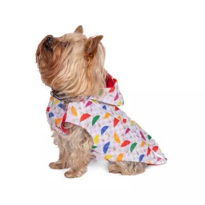 Product Hip Doggie Hooded Red & Umbrella Print Reversible Dog Raincoat