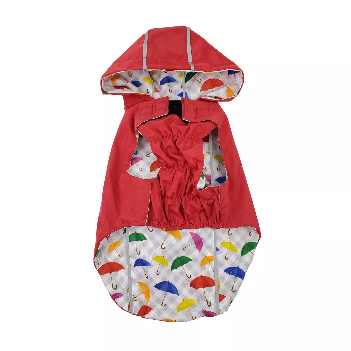 Hip Doggie Hooded Red Umbrella Print Reversible Dog Raincoat
