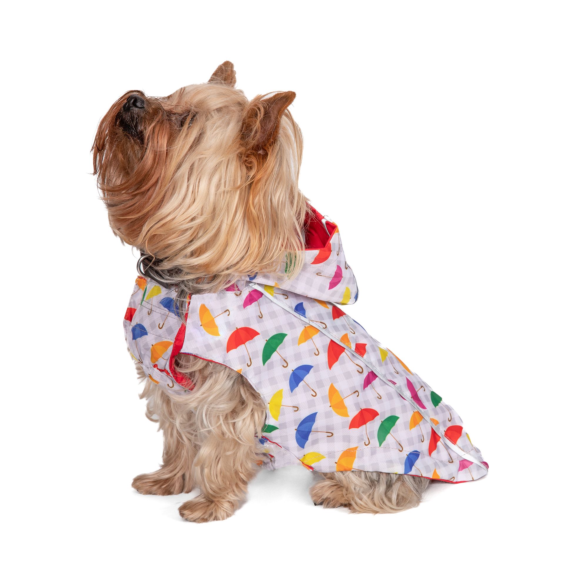 Hip Doggie Hooded Red Umbrella Print Reversible Dog Raincoat