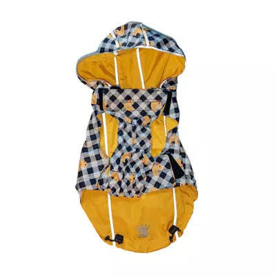 Product Hip Doggie Hooded Yellow & Duck Prink Reversible Dog Raincoat