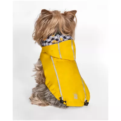 Product Hip Doggie Hooded Yellow & Duck Prink Reversible Dog Raincoat