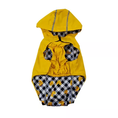 Product Hip Doggie Hooded Yellow & Duck Prink Reversible Dog Raincoat