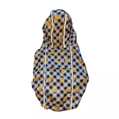 Product Hip Doggie Hooded Yellow & Duck Prink Reversible Dog Raincoat