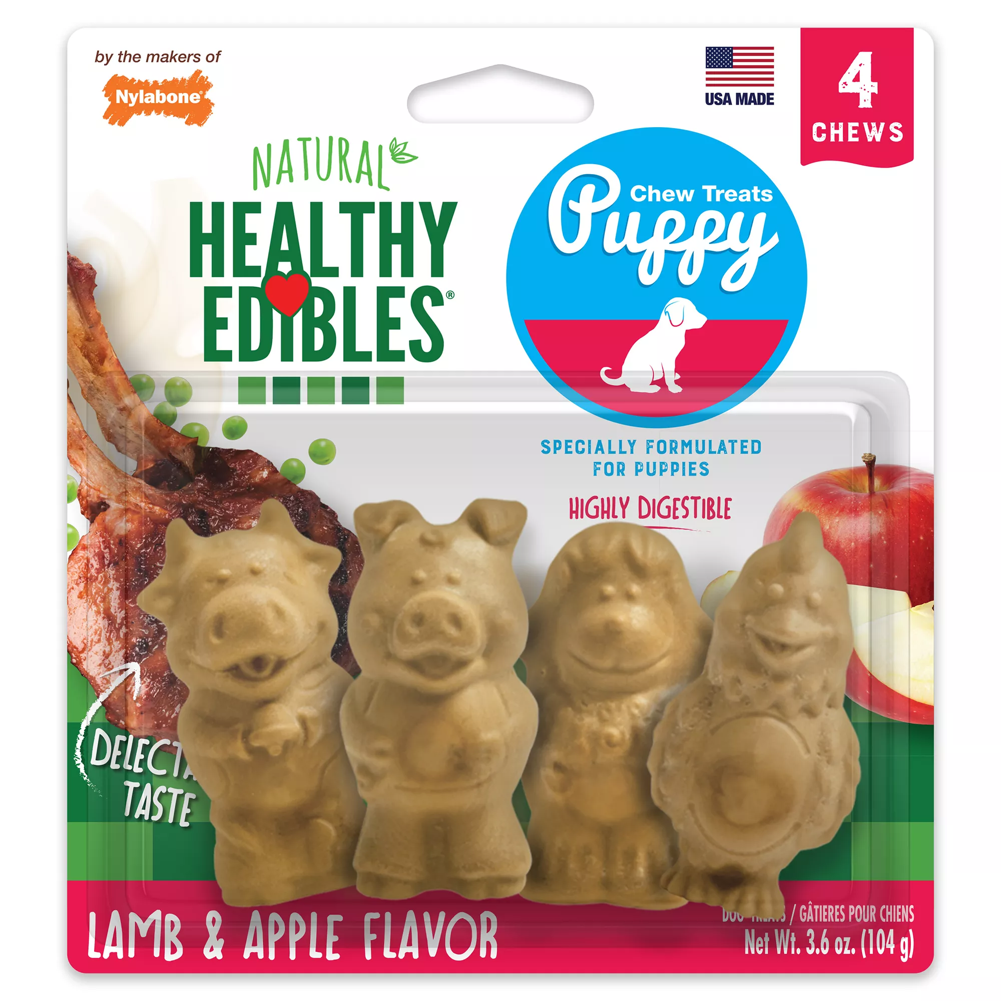 Nylabone Healthy Edibles Puppy Chew Dog Treats - Lamb & Apple